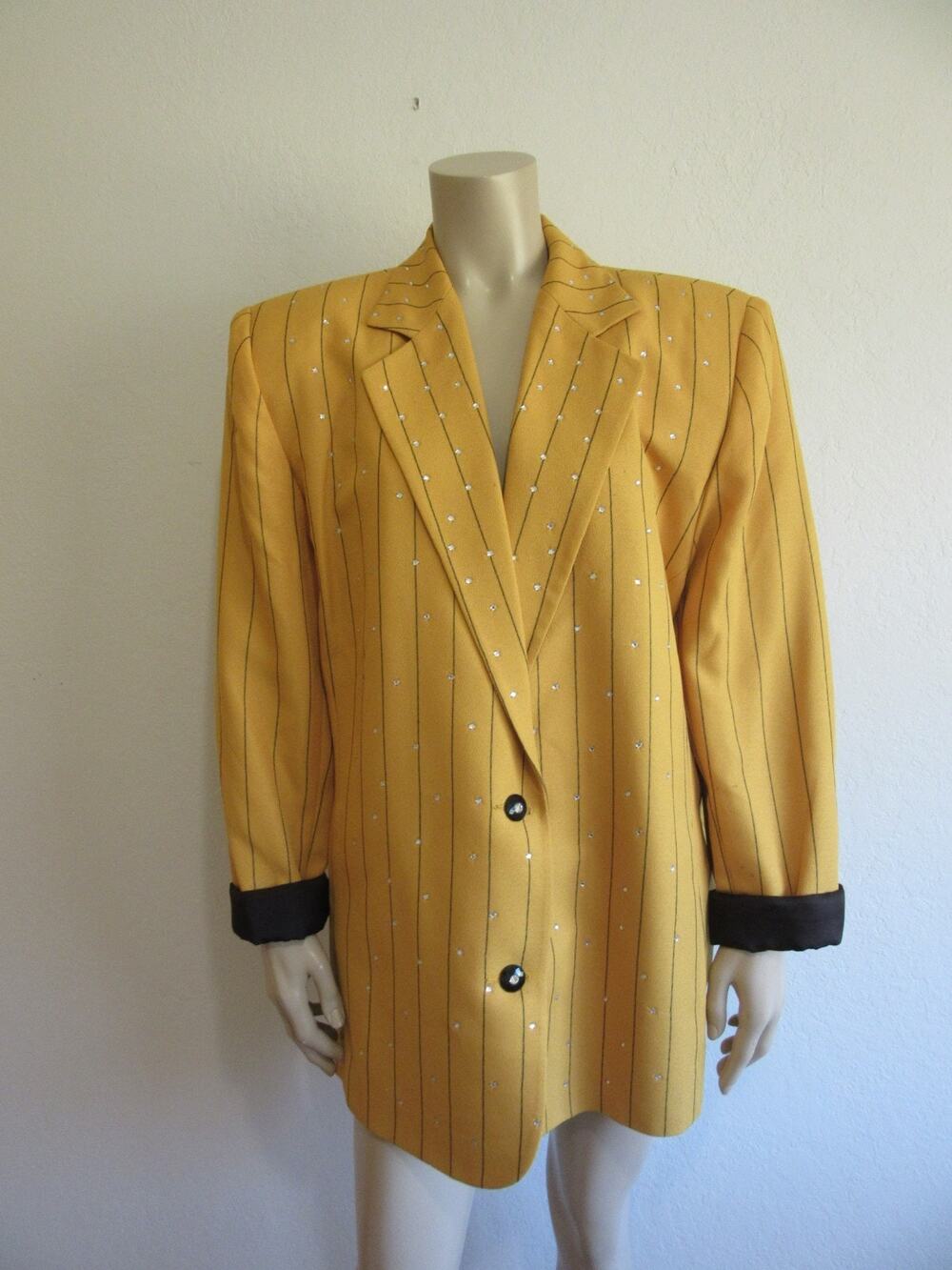 CRISCIONE New York Yellow Black Stripe Faux Jewels Plus M (XXL) Evening Blazer-J